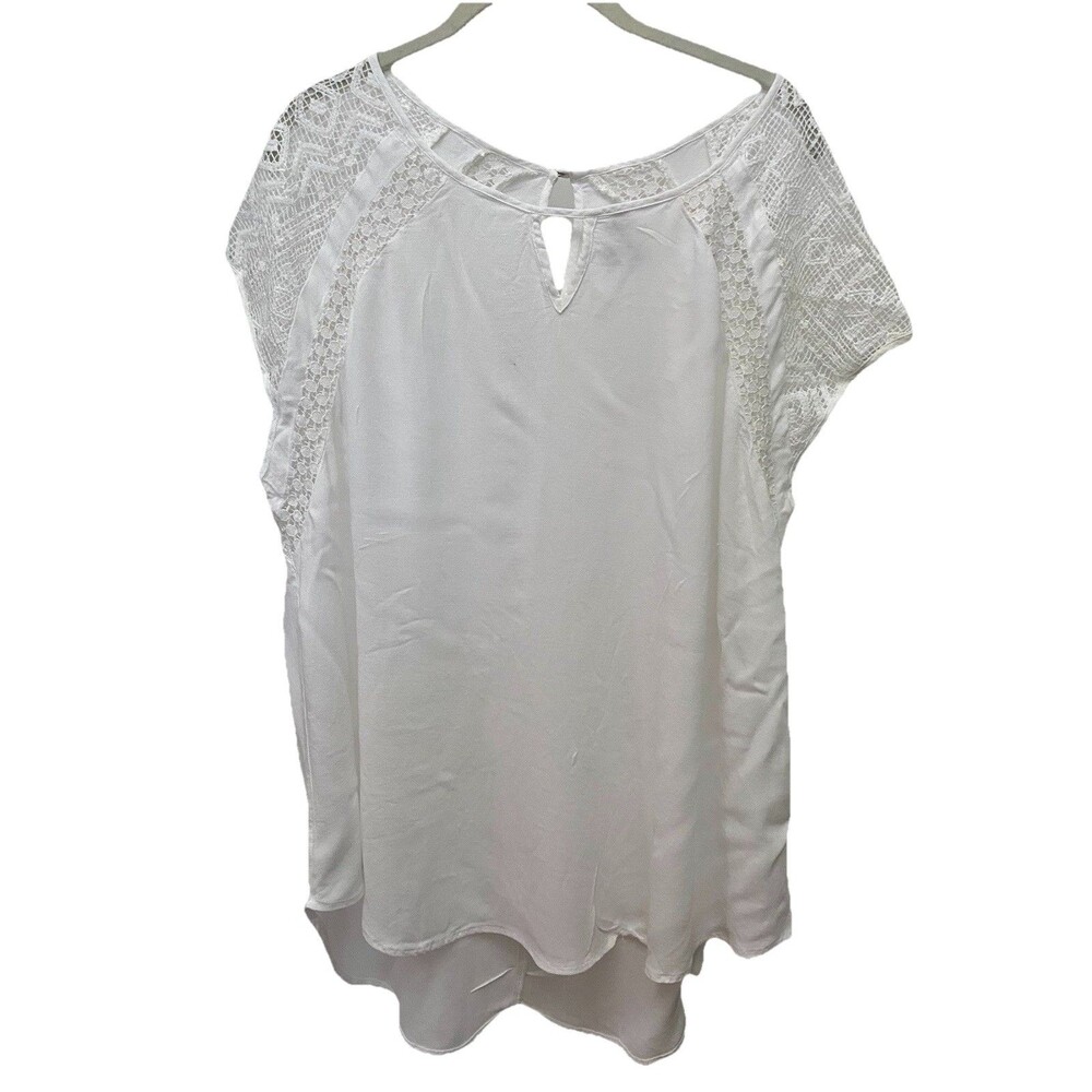 Ava Viv Plus Size 1X White Lace Trim Women Top Blouse Stylish